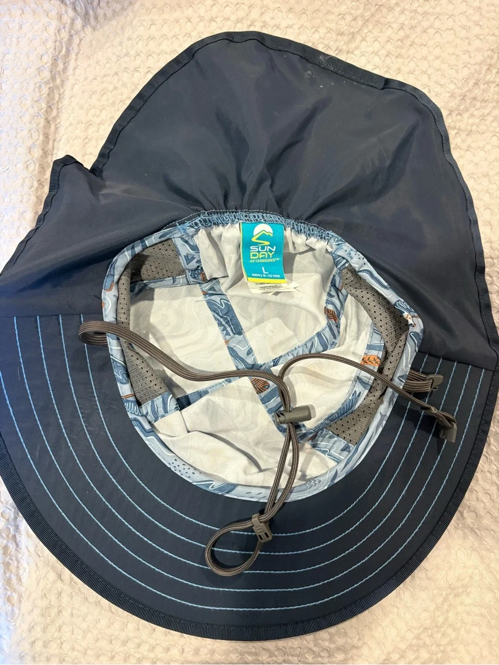 Lightweight  Sun Dry Ages 6-12 Blue Bird-Print Sun Hat with Chin Strap